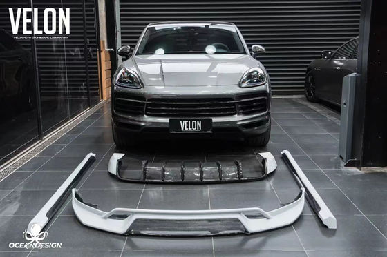 Vervanging 2019 Porsche Cayenne Body Kit Side Skirts Droog Carbon Fiber Diffuser Spoiler