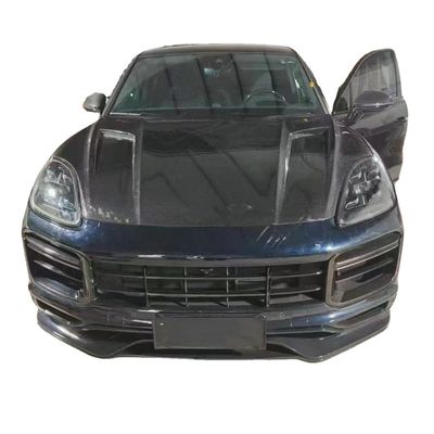 2019 Zwarte Porsche Cayenne Body Kit TH Style Hood Motor Cover Droge koolstofvezel