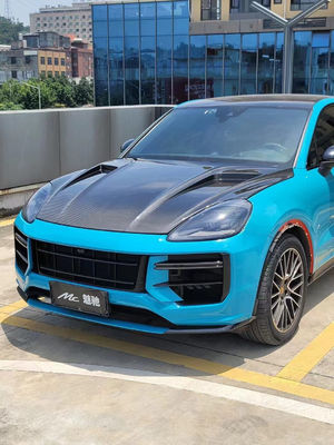 2019 Zwarte Porsche Cayenne Body Kit TH Style Hood Motor Cover Droge koolstofvezel